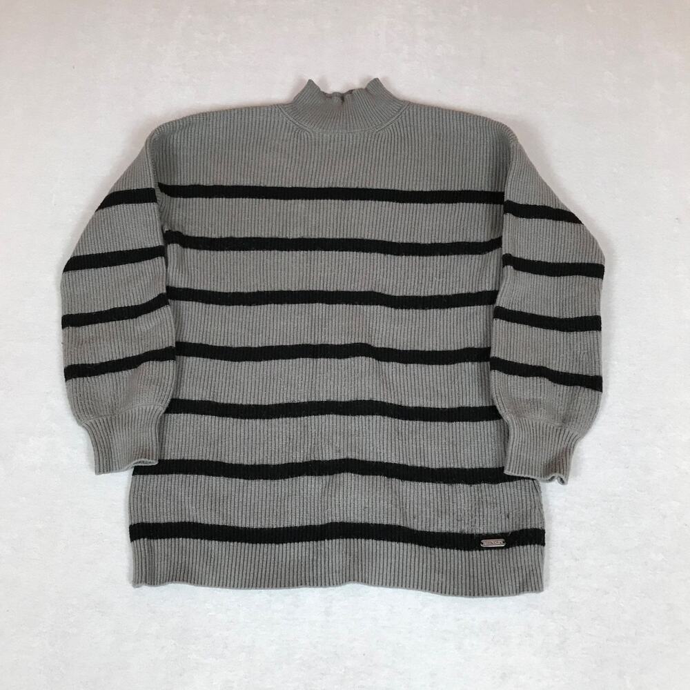 Calvin Klein Gray Striped Ribbed Mock Neck Sweater XS
